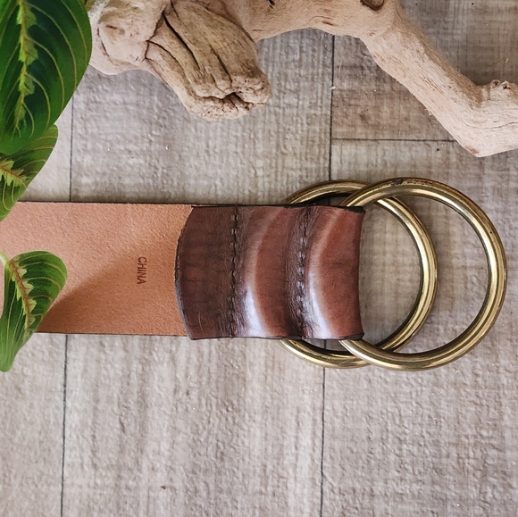 Michael Michael Kors Double Brass Ring Brown Leather Belt w/Decorative Stitching - Picture 13 of 15